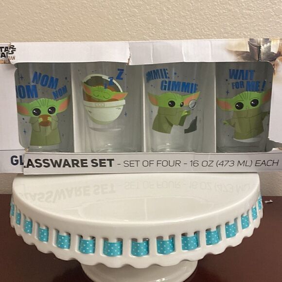Disney Star Wars The Mandalorian Baby Yoda Child Set of 4 16 OZ Glasses - Picture 3 of 8